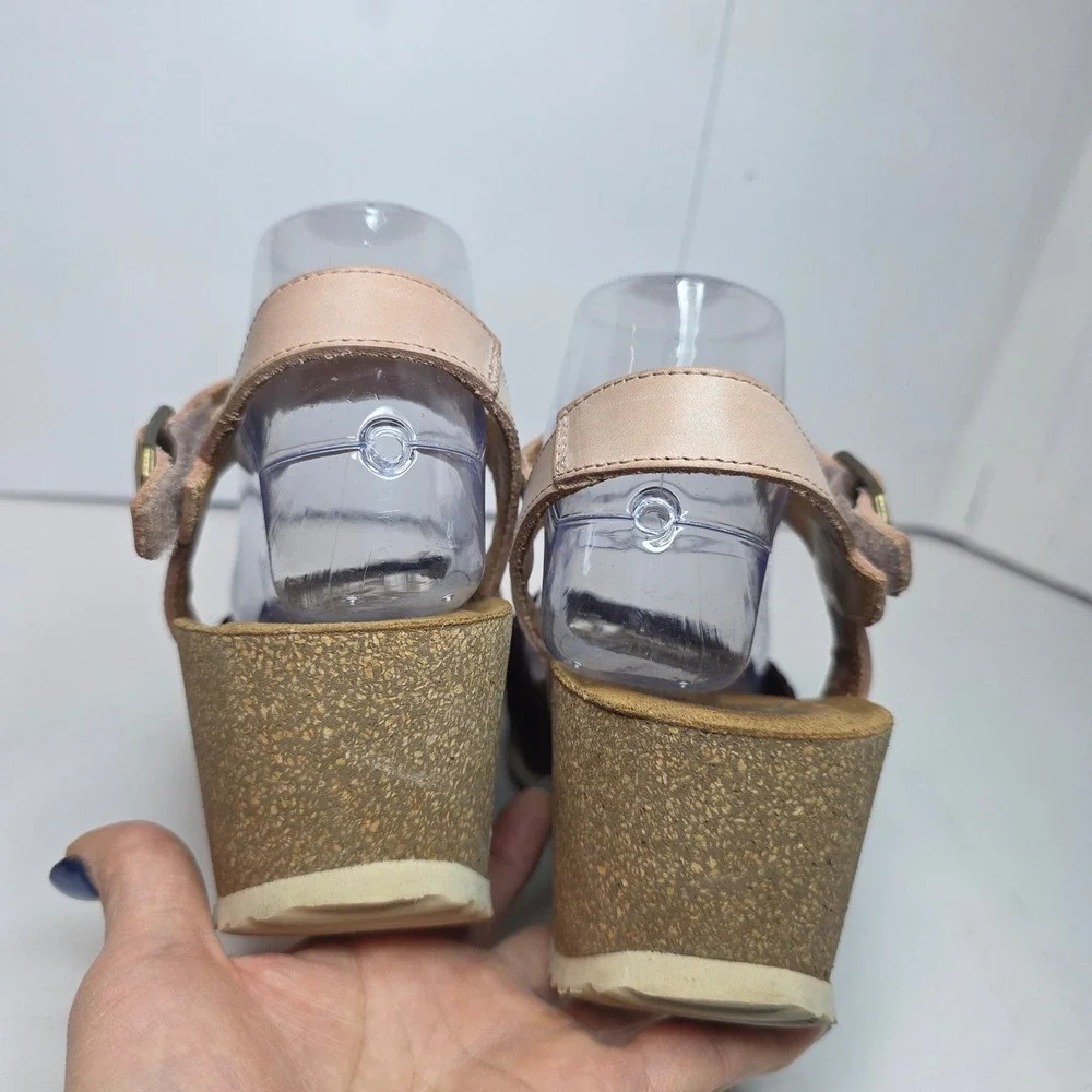 Wanda Panda Shoes Wedge Sandals Burgundy‎ Leather Cutout Cork Sole W's Size 41